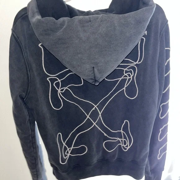 Off white Gray Abstract Arrows Zipup Hoodie - Picture 5 of 5
